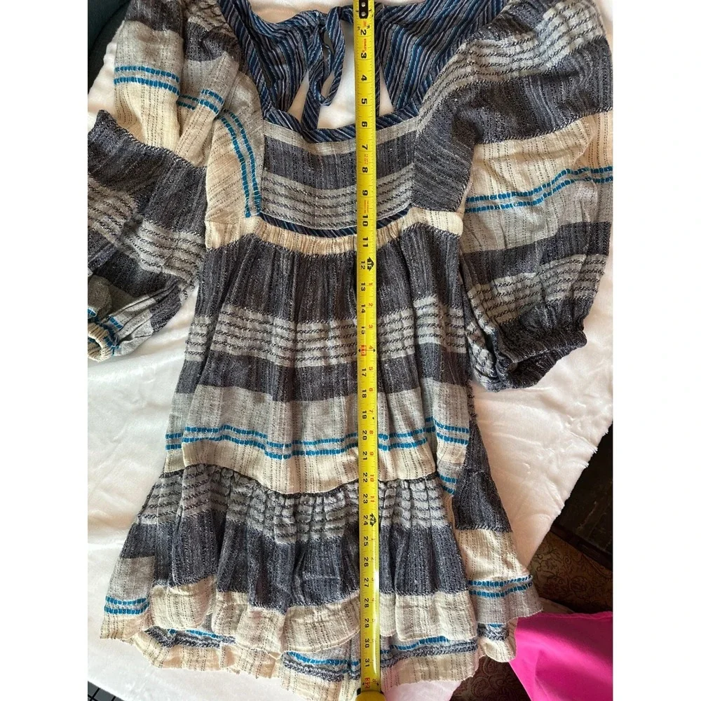 Boho Free People Mini Dress Striped Blue‎ White Size S Urban Ethereal bohemian